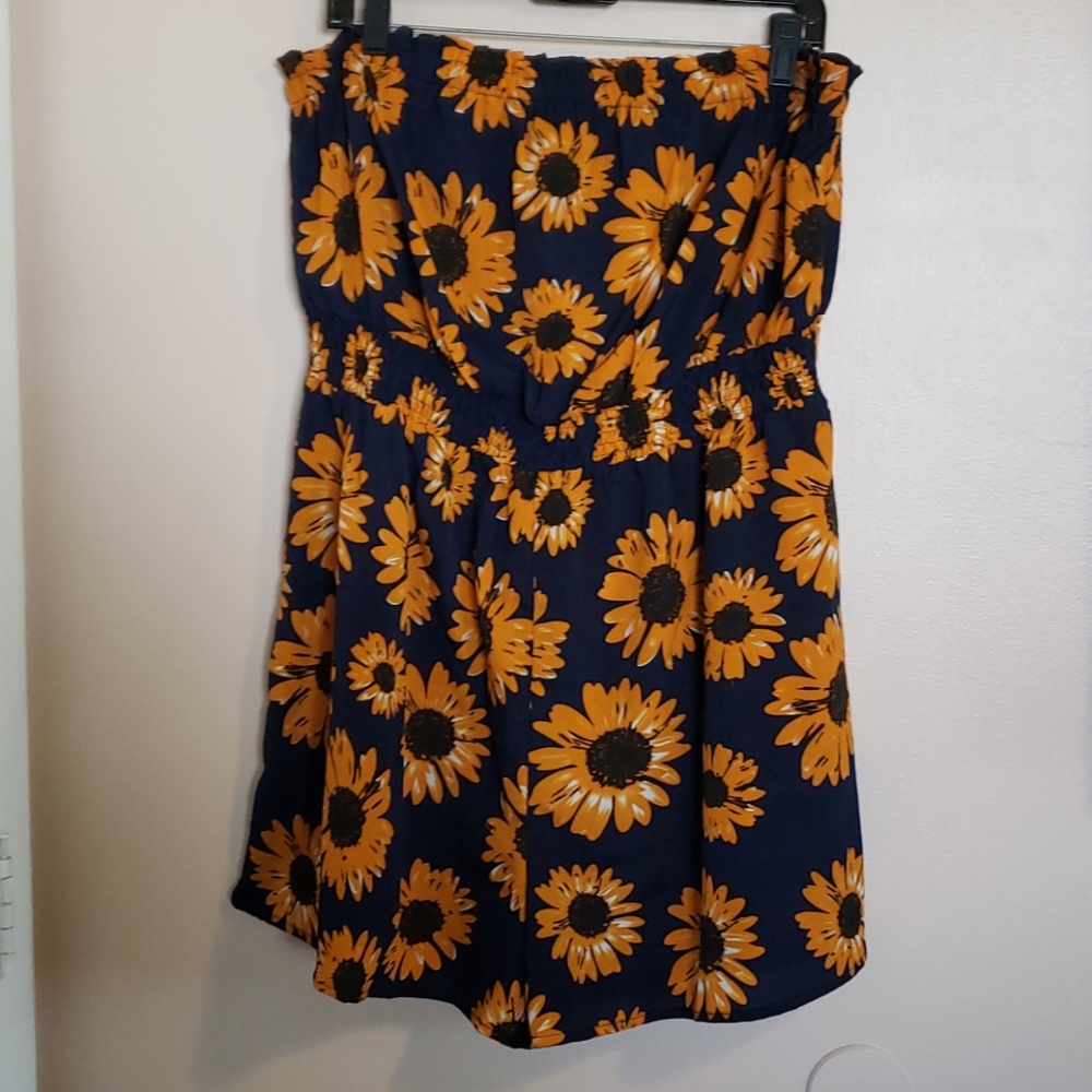 Sunflower print shirred waist tube romper
